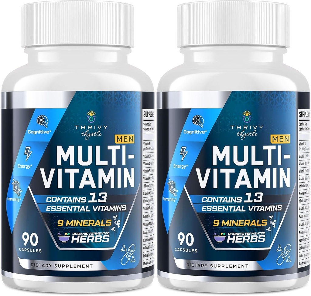 Män Multivitaminer 50 Plus - Daglig multivitamin för män med fermenterade växtbaserade extrakt och 43 näringsämnen - Mens vitaminer stöder minne och hjärna, energi, benhälsa (2 Pack)