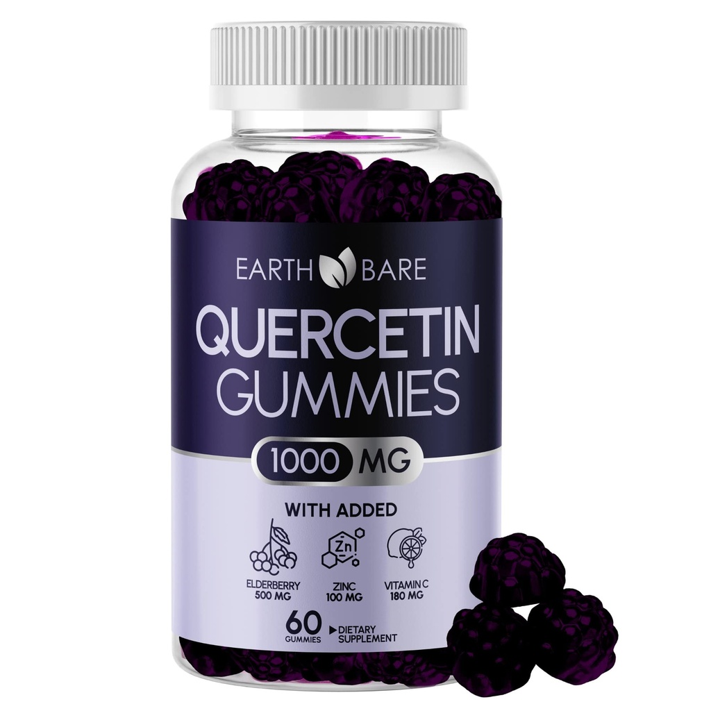 Quercetin Gummies med Elderberry, Zinc & Vitamin C - Immune Support Supplement - Antioxidant & Seasonal Wellness - Vegan, Non-GMO, Natural Berry Flavor - 60 Gummies