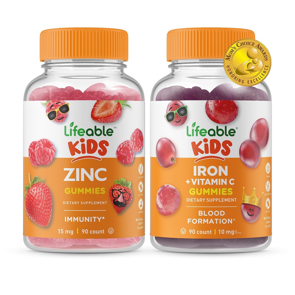 Livliga Zink Kids + Järn & Vitamin C Kids, Gummies Bundle - Great Tasting, Vitamin Supplement, Gluten Free, GMO Free, Chewable Gummy