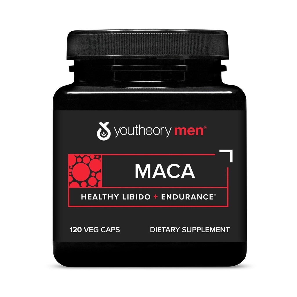 Youtheory Men's Maca - Vegan Maca Supplement för män - Stöder energi, uthållighet * - Dairy, Soy & Gluten Free - 120 Vegetable Capsules