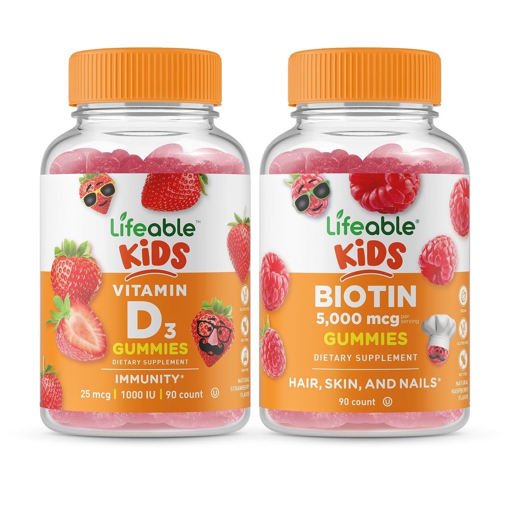 Livliga vitamin D Kids + Biotin Kids, Gummies Bundle - Great Tasting, Vitamin Supplement, Gluten Free, GMO Free, Chewable Gummy