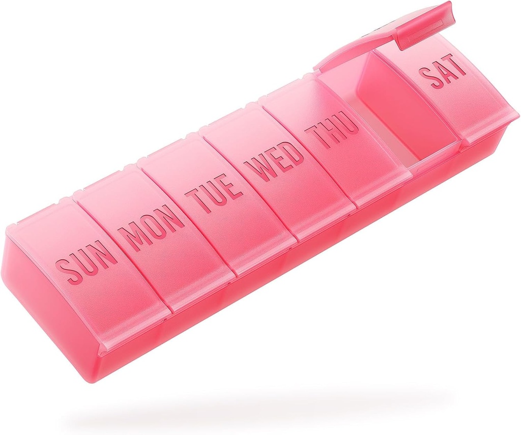 Barhon Pill Organizer Large, Weekly Medicine Pill Organizers, 7 Day Pills Box Case Travel för Big Vitamin Supplements Fish Oil, Red