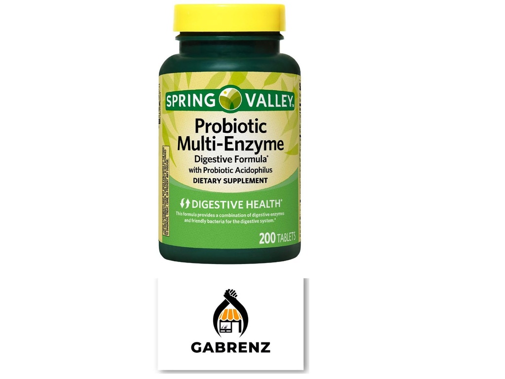 Spring Valley Probiotic Multi-Enzyme Digestive Formula tabletter, 200 ct - En omfattande blandning av probiotika och Digestive Enzymes för att stödja Digestive Health. (Pack of 1) Inkluderar ett Gbz Ref Magnet