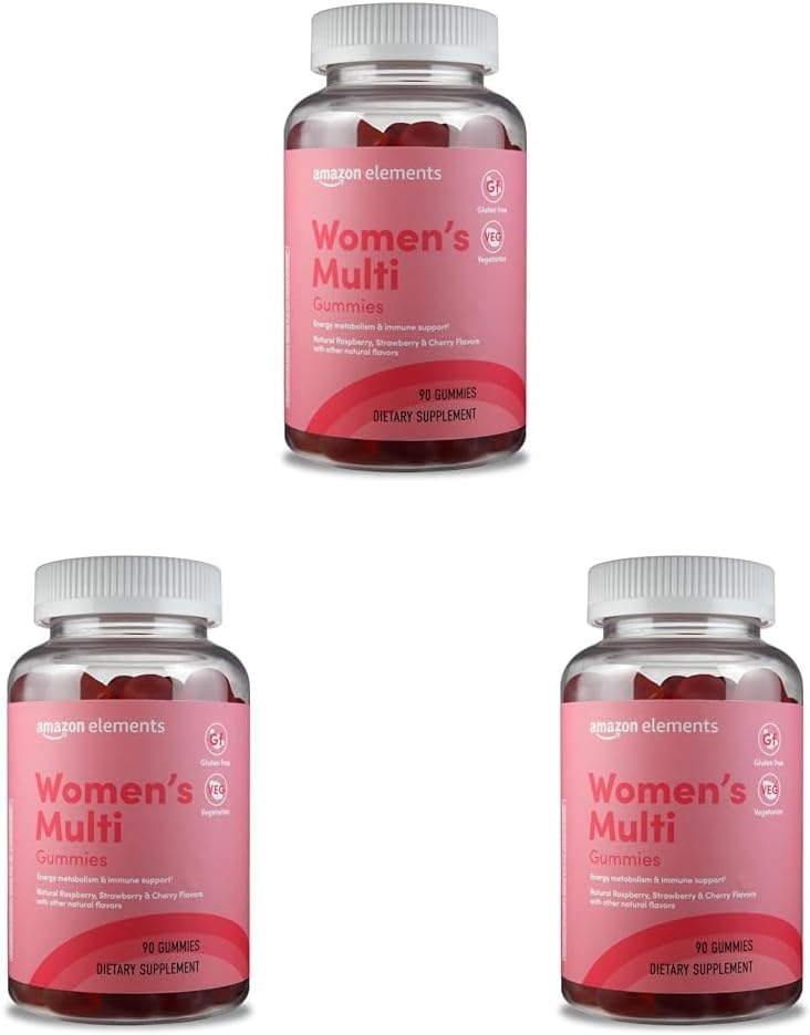 Element - Vuxna kvinnors organiska multivitaminer, 90 gummies (30 portioner), vegetariska, glutenfria (tidigare återuppliva) (Pack av 3)