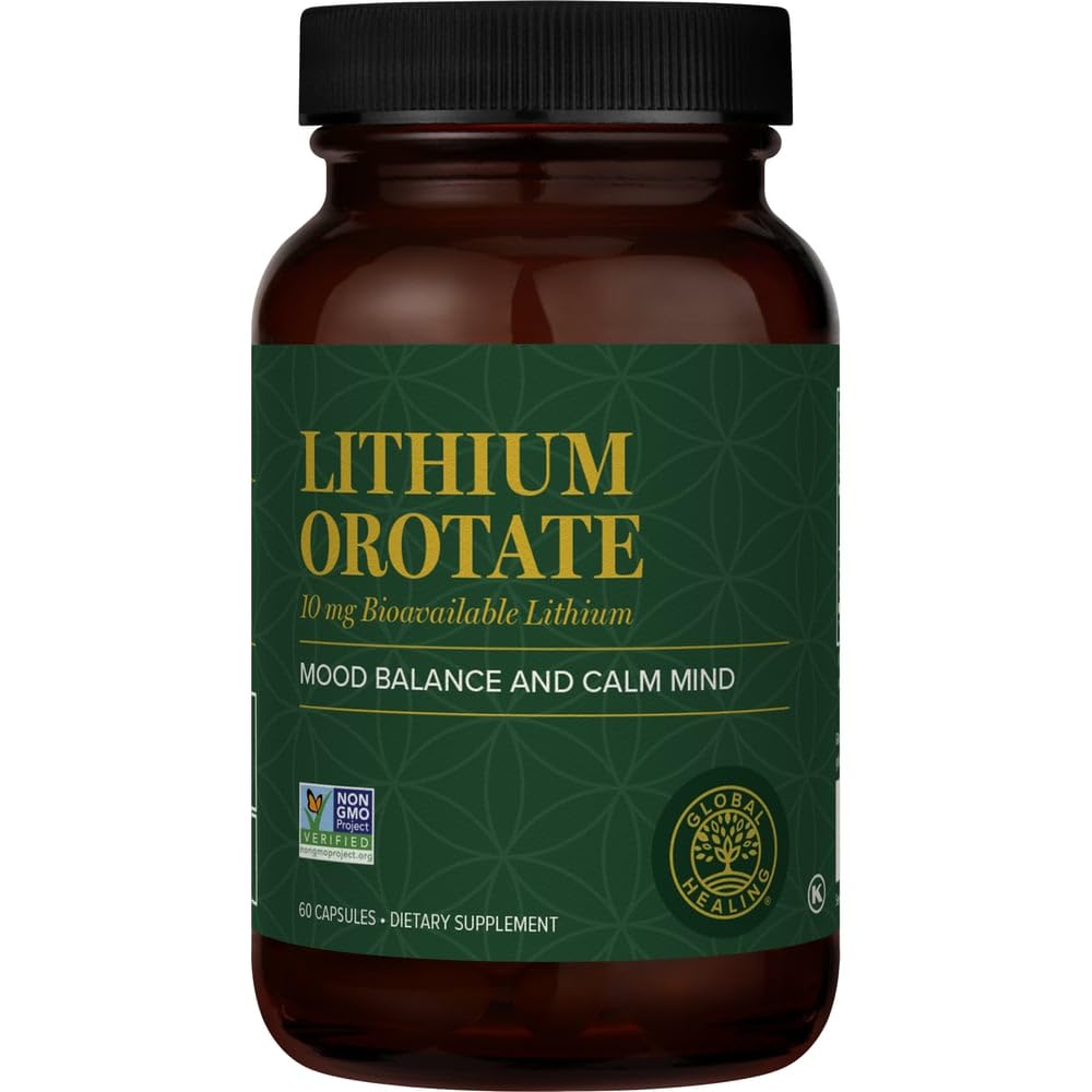 Global Healing Center - Litium Orotate 10mg - Non-GMO, Gluten Free, Vegan Friendly Brain Health Lithium Supplement för att stödja humör, funktion och klarhet (60 kapslar)