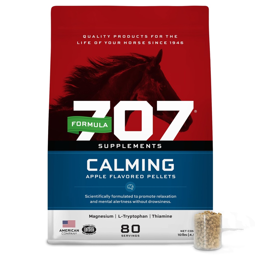 Formel 707 Calming Equine Supplement 10 lb Bag - 80 portioner - Anxiety Relief och förbättrad fokus för hästar - L-Tryptophan, Thiamine & Magnesium