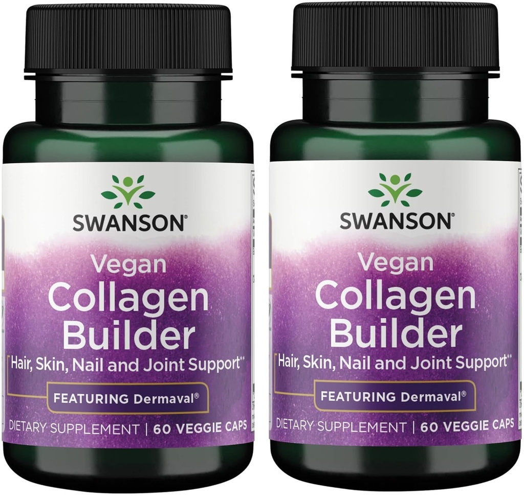 Swanson Vegan Collagen Builder - Med Dermaval - Hår, Hud, Nail Health - 60 Veg Caps (2 Pack)