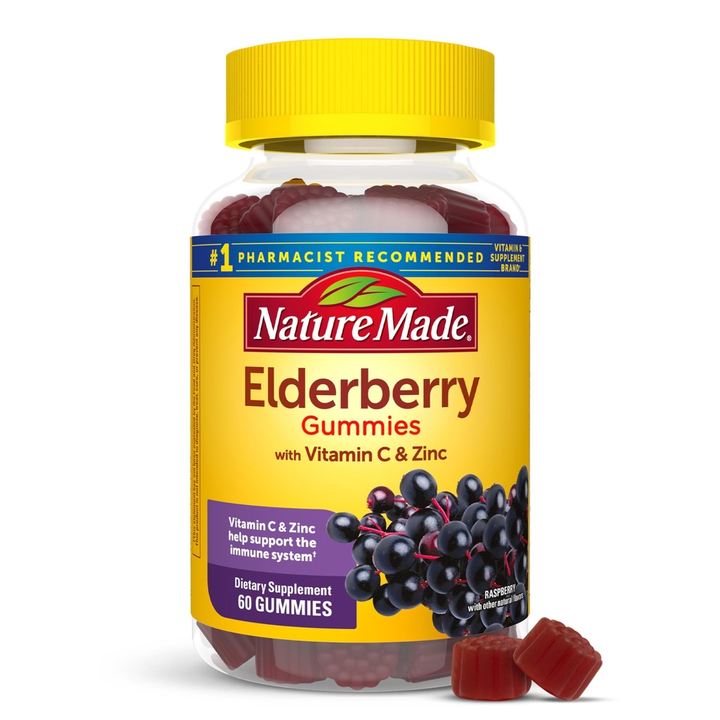 Nature Made Elderberry med vitamin C och Zink, Kosttillskott för immunstöd, 60 Elderberry Gummies, 30 Day Supply