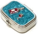 9327 Rektangulär Small Pill Box Organizer Aqua Blue Silver Women Travel Pill Case Purse Pocket Container Daily Portable Medicine Vitamin Box Medication Supplement Mini Storage