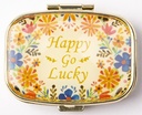 AmyZone Metal Pill Organizer Travel Friendly Portable Compact Pill Box Cute Pill Case för att hålla vitaminer / Tylenol / fiskolja / tillägg / Meds / tablett för handväska / ficka (Happy Go Lucky)