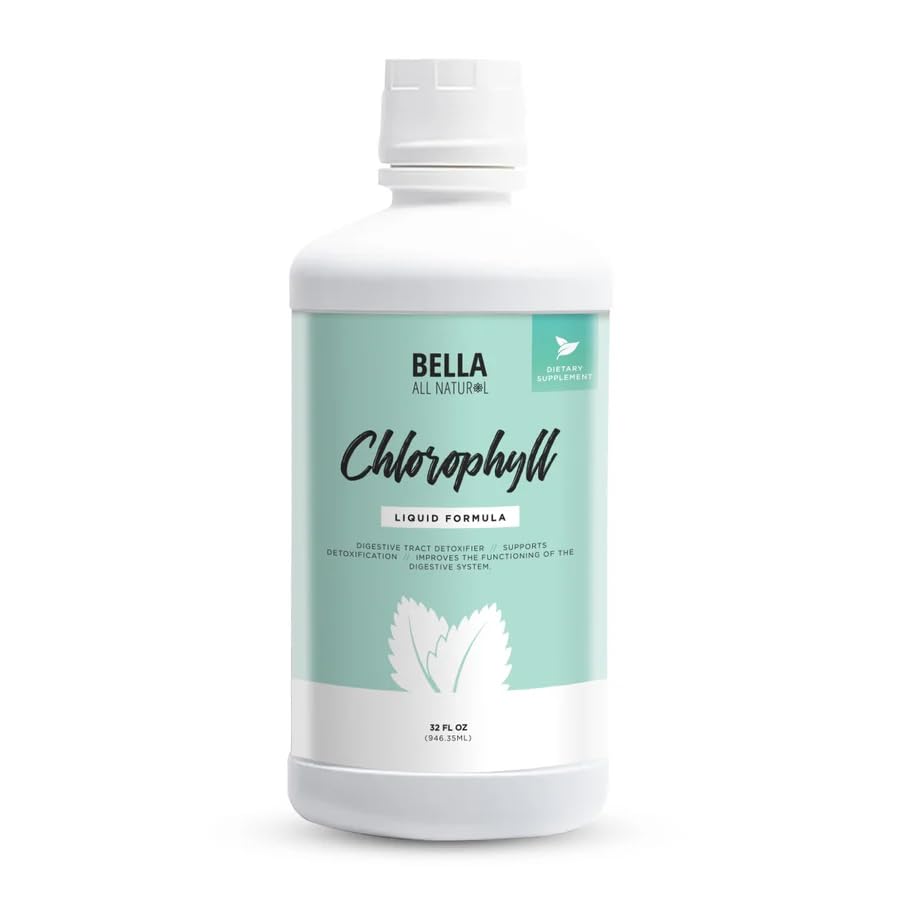 Bella All Natural Liquid Chlorophyll Drops Anti-Aging | Ökad energi | Hormonal Balance | Anti-Acne, Mint Flavor 60ml