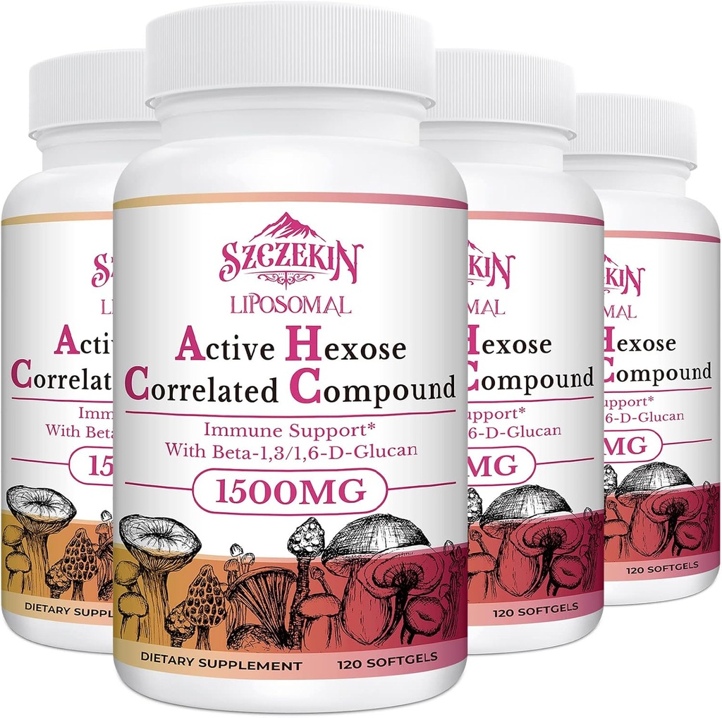 1500mg Liposomal Active Hexose Correlaterade Supplement, 480 Soft Gels Beta-Glucans med Natural Mushroom Extract, Immune System, Liver Function, underhåll T-Cell & Killer Cell Aktivitet