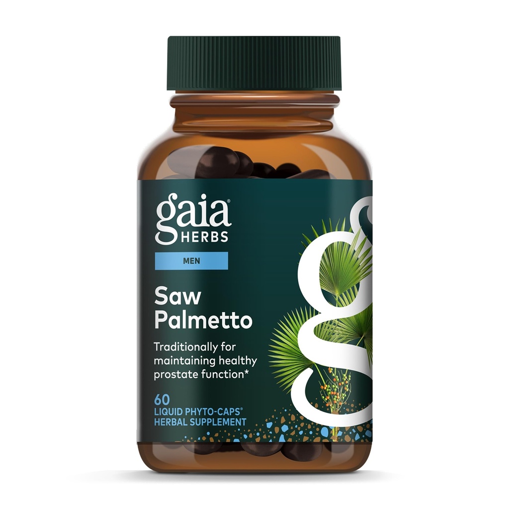 Gaia Herbs Saw Palmetto - Stöder hälsosam prostatafunktion för män - Innehåller Saw Palmetto och Sunflower Seed Lecithin för att stödja Mäns hälsa - 60 Vegan Liquid Phyto-Capsules (30-dagars leverans)