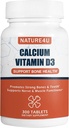 Kalcium 1000 mg med vitamin D3, benhälsotillskott för vuxna, stöd Muscel Nerve Health och Calcium Absorption, 300 tablett