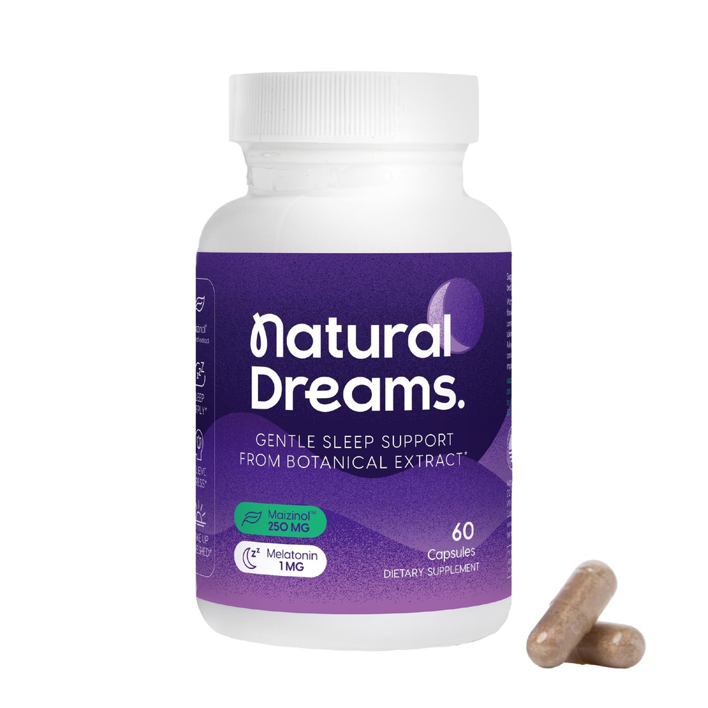 Univera 1mg Melatonin, naturliga drömmar, botaniska och växtbaserade ingredienser, stöd sömnkvalitet, fräsch morgon, 250 mg Maizinol, sömnhjälp (60 kapslar, 30 dagars leverans)