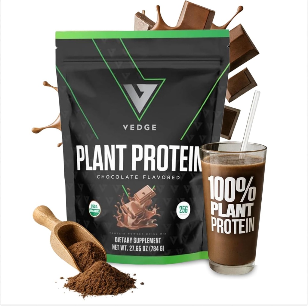 vedge Vegan Protein Powder - Plant Protein Powder med Pea, Pumpkin & Sunflower - USDA Organic, Amino Acids, Dairy Free, Gluten Free, Soy Free, Keto, Non GMO, Smooth Texture - Chocolate - 20 portioner