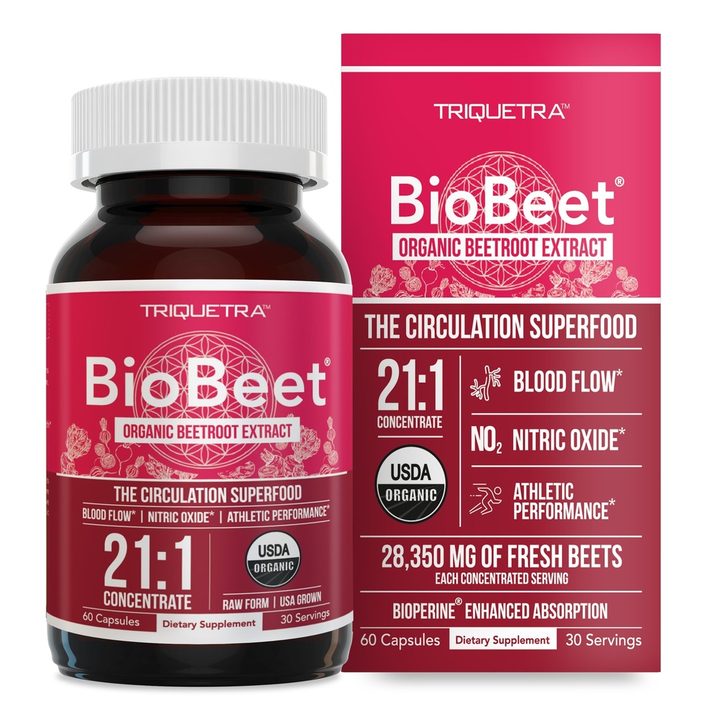 BioBeet® Max Strength Beet Root Capsules - 21:1 Koncentrat, Varje Servering härrör från 28 350 mg Organisk Beetroot - Absorption Enhancement med BioPerine® Black Pepper Extract (60 kapslar)