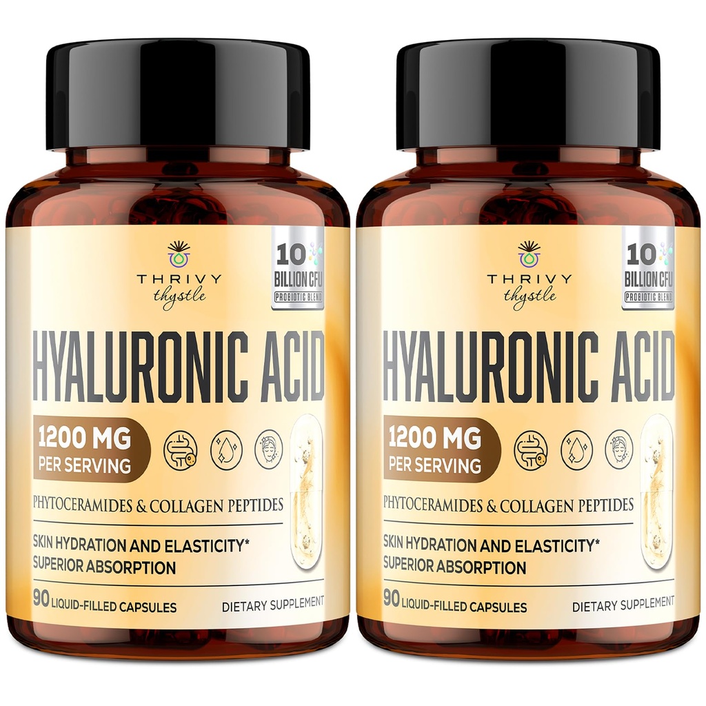 19-i-1 Hyaluronsyrakapslar - Hylunarsyra 1200 mg, med Collagen Peptides, Vitamin C, Phytoceramides - för hud, ögon, gastrointestinal, Bones Support (2 Pack)