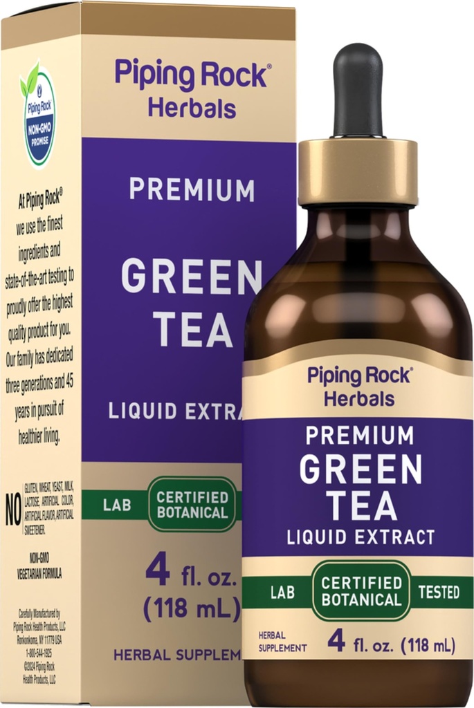 Piping Rock Green Tea Extract Liquid | 4 Fl Oz | Premium Herbal Supplement | Vegetarian | Alkoholfri | Non-GMO, Gluten Free