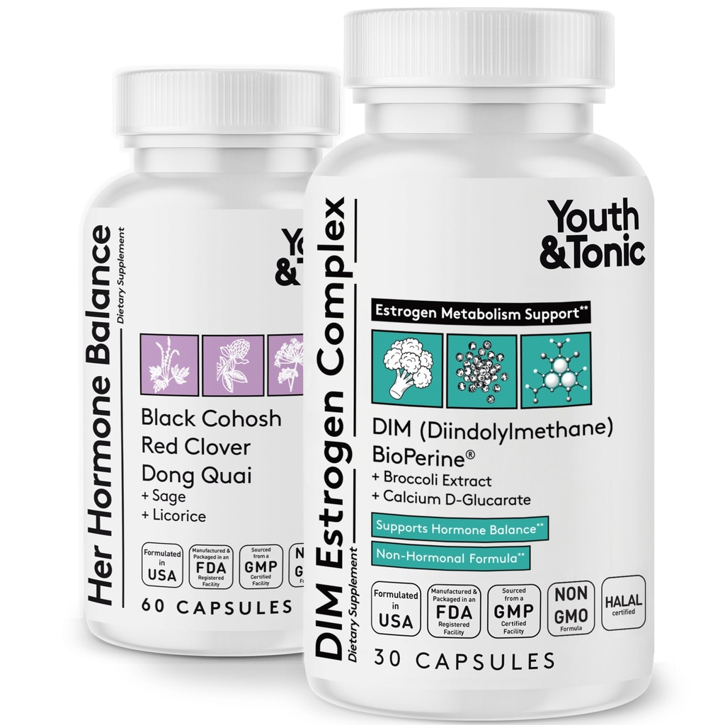Ungdom & Tonic Menopause & PMS Support för kvinnor genom balanserad östrogenmetabolism - 90 piller med DIM Black Cohosh Red Clover Dong Quai Soy Isoflavones