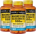 Mason Natural Magnesium Gluconate 550 mg, 300 Day Supply för Normal Healthy Heart och Nervous System Support, 100 tabletter (Pack of 3)