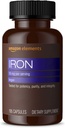 Elements Iron 18mg Capsules, Supports Red Blood Cell Production, Vegan, 195 Count, 6 månaders leverans (Packaging kan variera)