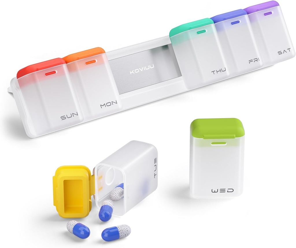 Weekly Pill Organizer Magnetic, Removable Pill Box 7 Day 1 Time a Day, Large Pill Case Travel, Week Once Daily Medication Dispenser, Medicine Container Holder för Supplement Vitamin, White