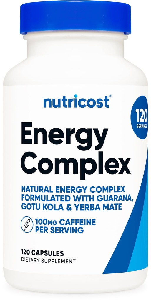 Nutricost Natural Energy Pills Komplex 120 kapslar, 100 mg koffein - Glutenfri - Icke-GMO