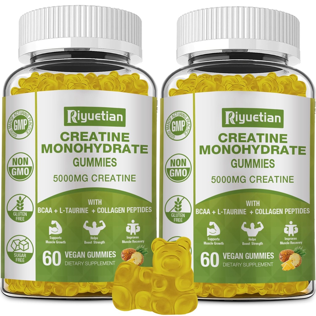Kreatinmonohydrat Gummies, Kreatin för män och kvinnor, tuggbar kreatin för att förbättra fokus och uthållighet, 5g Kreatin per servering, sockerfri, 120 greve