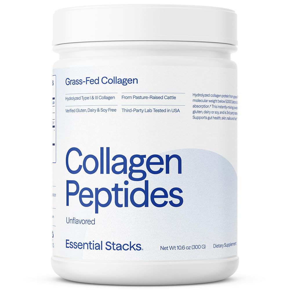 Essential Stacks Collagen Peptides Powder (från Grass Fed American Cattle) - Gluten, Dairy & Soy Free - Unflavored Hydrolyzed Collagen Supplement (10,6 oz)