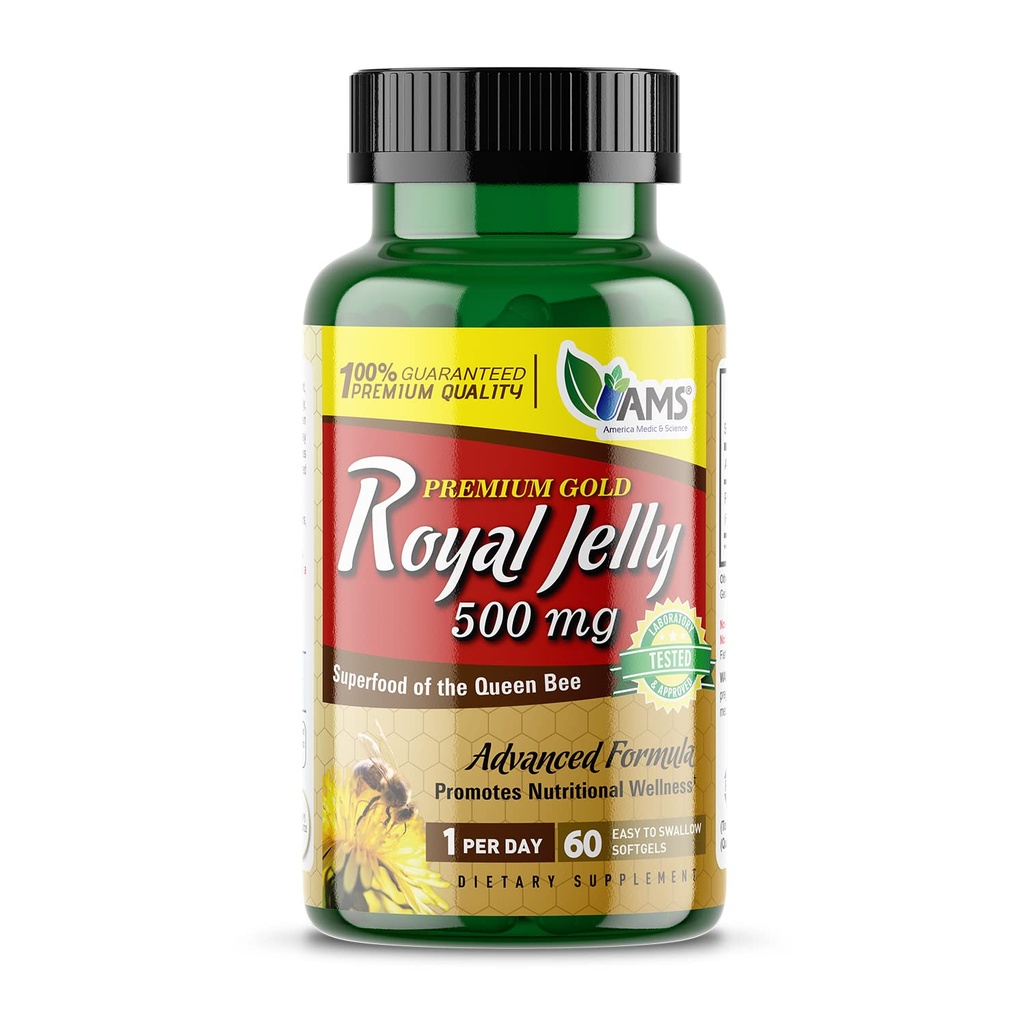 America Medic & Science Royal Jelly 500mg (60 mjukgels) | Superfood of The Queen Bee | Kosttillskott för kvinnor | Främjar immunitet och fertilitet | Stöder hud, lever, hjärta och hjärnhälsa
