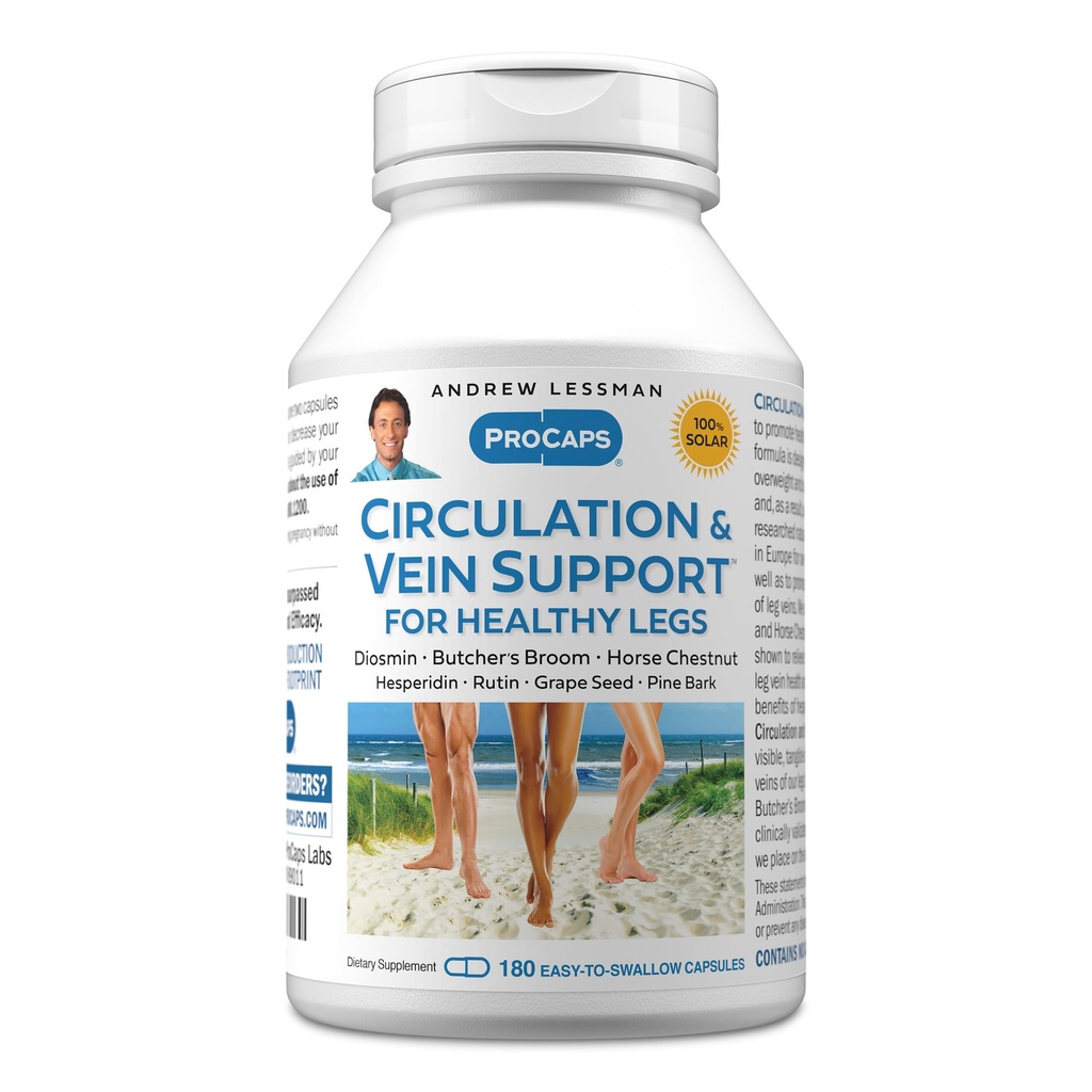 ANDREW LESSMAN Circulation, Vein Support for Healthy Legs 180 Capsules - High Bioactivity Diosmin, Butchers Broom, Visibly Reduces Swelling and Discomfort in Feet, Ankles, Calves, Legs