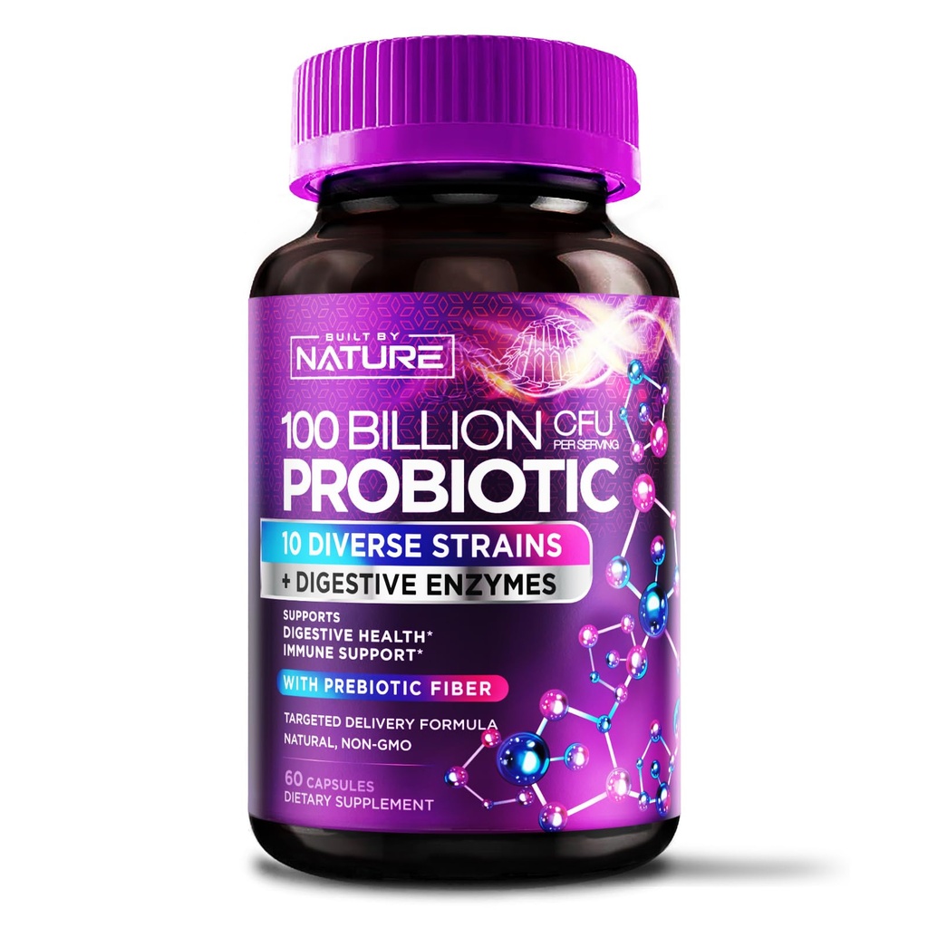 100 miljarder CFU Probiotic - Daglig Digestive Gut Health Supplement för Män & Kvinnor - Lactobacillus acidophilus, Bifidobacterium & Prebiotics - Non-GMO, Gluten & Dairy Free, Shelf-Stable - 60 kapslar