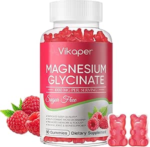 Magnesium Glycinate Gummies Sugar Free, Magnesium Potassium Supplement med vitamin D3,B6 att sova, stress, muskelavlastning,Nerve Health Support för vuxna,180 Raspberry Flavor Gummy