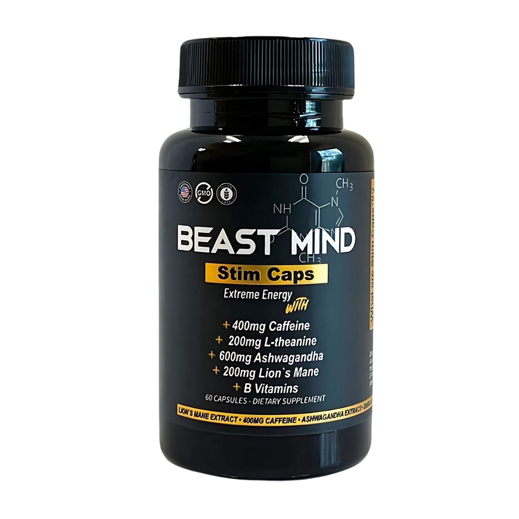 Extrema energipiller | 400mg koffein | 600mg Ashwagandha | 200mg Lions Mane | Ökad energi & Fokus och humör av Beast Mind