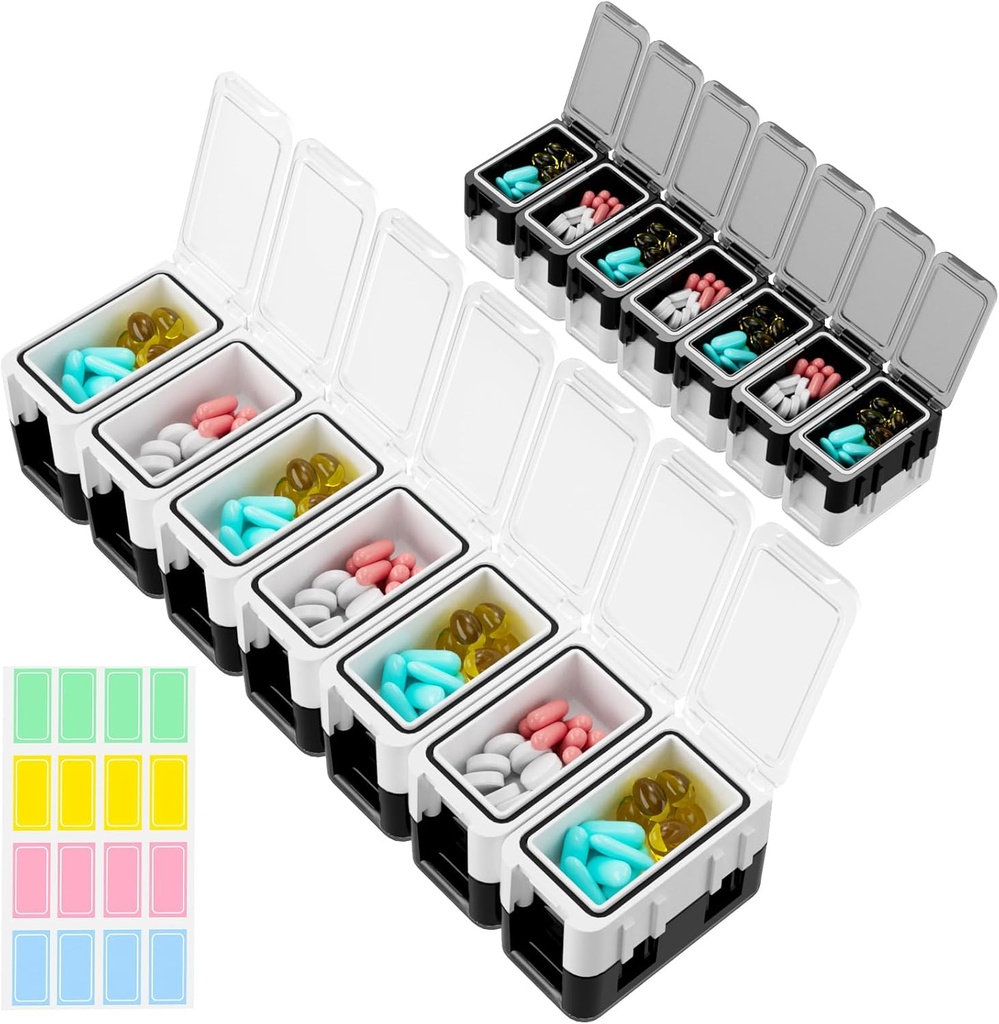 Restree Weekly Pill Organizer, 14 Compartments Portable Pill Box, 2 gånger om dagen AM / PM Medication Organizer, Moisture-Proof Travel Pill Case för vitamin, medicin, fiskolja / tillägg (vita)