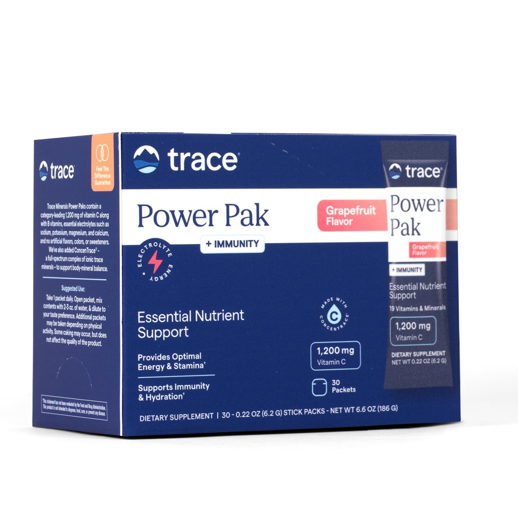 Trace Minerals | Power Pak Electrolyte + Immunity Boost Drink Packets | 1200 mg Vitamin C, Elderberry, Zink, D3, B6, B12 | Immunitet, Hydration och energistöd | Fizzy Grapefruit | 30 Packets