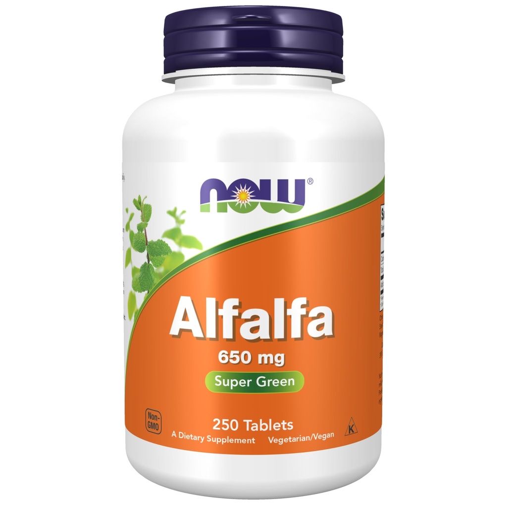 Nu livsmedelstillskott, Alfalfa 650 mg källa till vitamin K, Gröna Superfoods, 250 tabletter