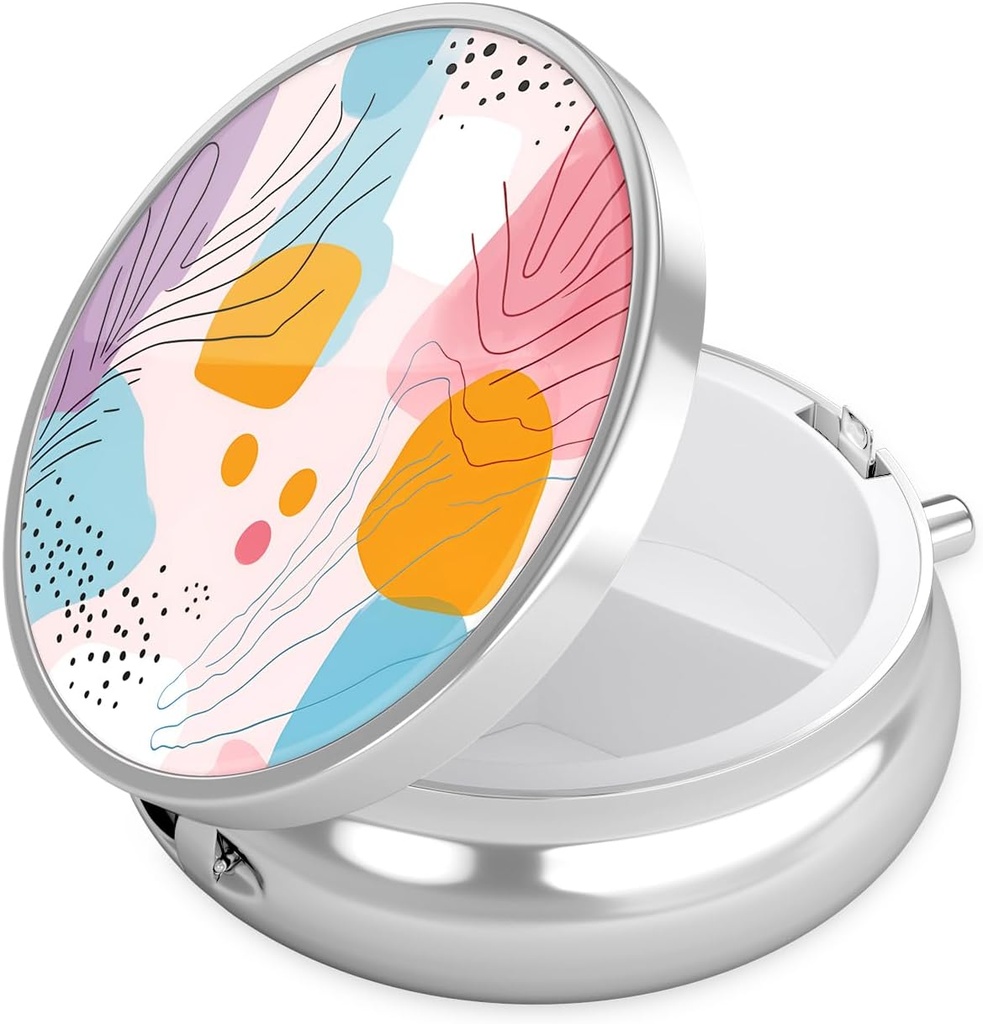 Nipichsha Pill Box, Small Pill Case for Purse & Pocket, Cute Travel Medicine Organizer, Portable Medicine Container Holder för att hålla vitaminer, Medicinering, Fish Oil & Supplement, A01-Art Style Pattern