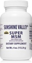 Sunshine Valley® Super MSM Supplement - Methylsulfonylmethane MSM Crystals Powder för gemensamt stöd, naglar, hår och hudhälsa - 100% ren pulver, osmakad, kosttillskott - 4 oz