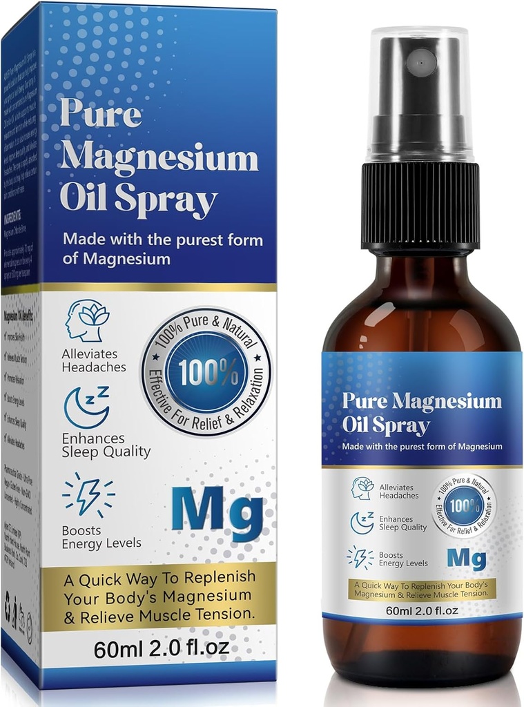 Pure Magnesium Oil Spray, 100% Pure & Natural Magnesium Spray, Gluten Free, Non-GMO Topical Magnesium Body Spray med Rosemary och Eucalyptus oljor, Magnesium Oil för fötter, 2.02FL.OZ (#1)