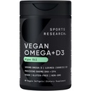 Sportforskning Vegan Omega-3 med vitamin D3 Softgels - 1020mg Omega-3 & 5000iu D3 Supplement - fiskolja alternativ med vitamin D Plant-Baserat stöd från Algae Oil - 60 Veggie Softgels för vuxna