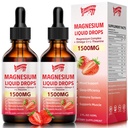 2 Pack Magnesium Glycinate Liquid Drops, 1500mg Magnesium Liquid Supplement med vitamin B6, D3, L - Theanine, Omega3,Support Night, Muscle, Bone, Mood, Strawberry Flavor - 4 Fl Oz (120ml) flaska
