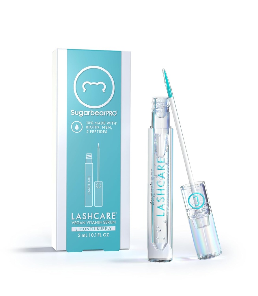 SugarbearPRO LashCare Vitamin Serum med Peptides MSM och Biotin | Vegan Formel | 3 månader Supply för Fuller Healthier Looking Lashes