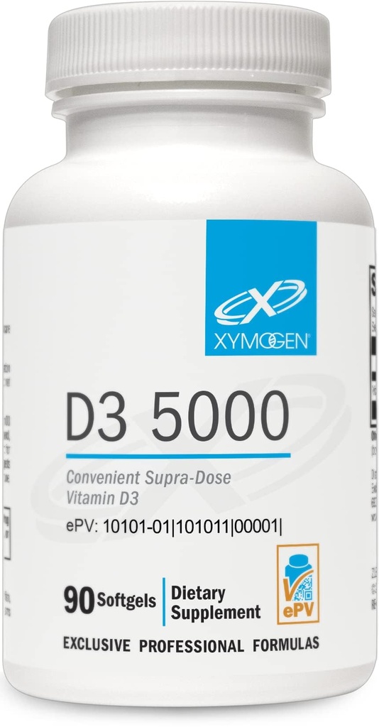 XYMOGEN D3 5000 - Biotillgänglig vitamin D3 5000 IE (125 mcg) - High Potency Vitamin D Supplement för att stödja immunhälsa, ben + hjärthälsa (90 Gelatin Softgels)