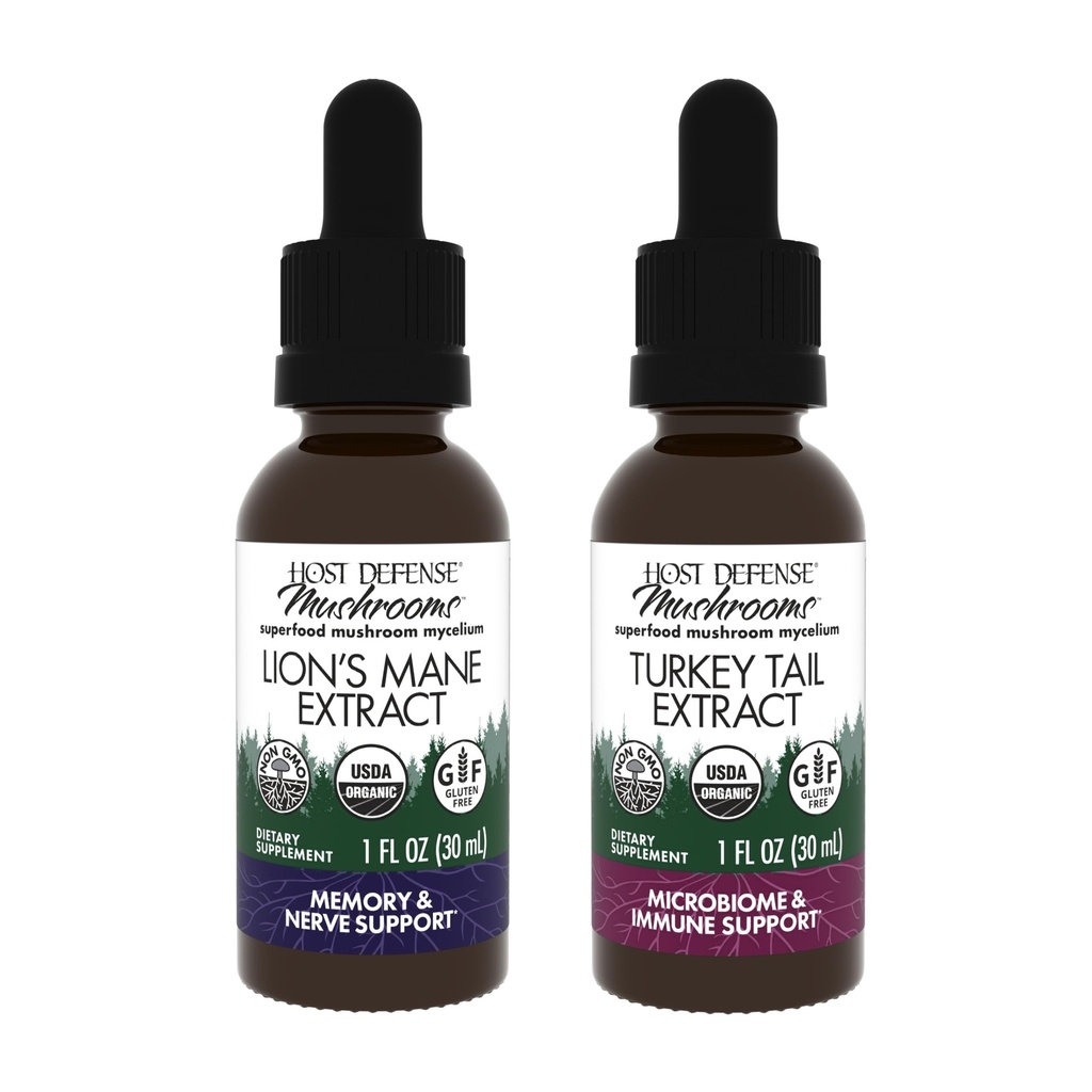 Värdförsvar Bundle med Lion's Mane Extract, 1 fl oz & Turkey Tail Extract, 1 fl oz - Stöd Brain Health, Memory & Focus - Stöd Digestive Health & Immune Response*
