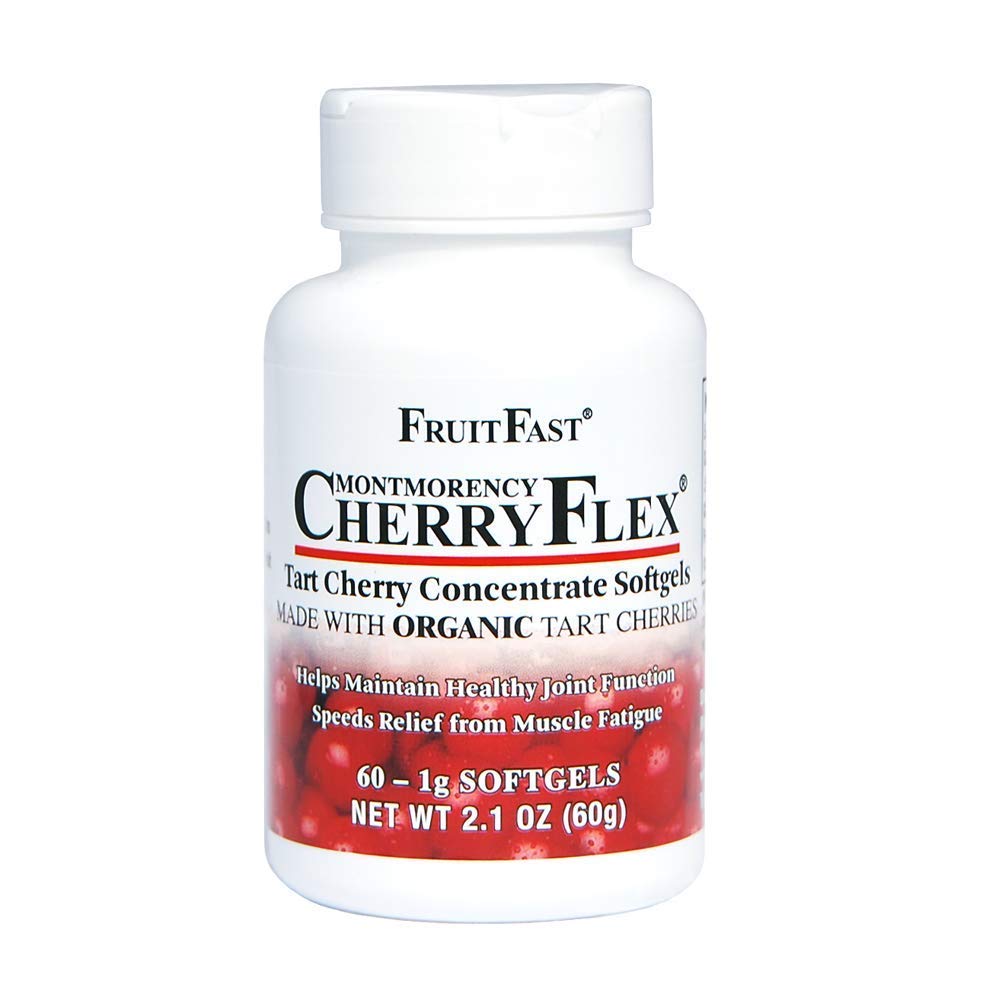 FruitFast CherryFlex 100% Red Tart Organic Cherry Concentrate Supplement - Chewable Softgel - 60 Count - Non-GMO och Gluten Free - Främjar hälsosam gemensam funktion*