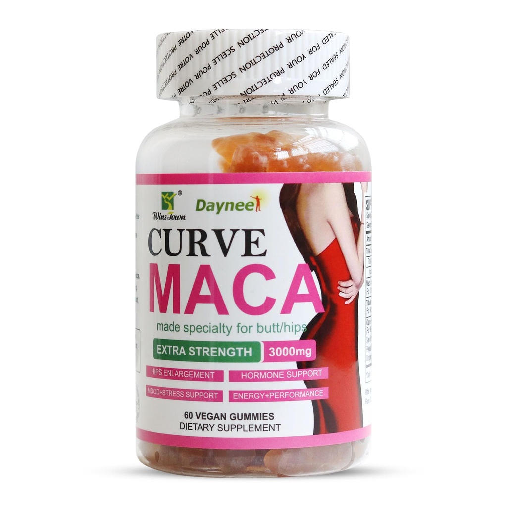 Curve Maca Gummies, 3000mg Vitality Supplement för kvinnor, Support Butt / HIPS & Gluteal Muscle Enlargement, 60 Count