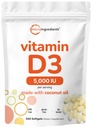Micro Ingredients Vitamin D3 5 000 IE, 500 Softgels | Virgin Coconut Oil | Cholecalciferol Form | Ben, Immune & Heart Support | Lätt att Svälja, Non-GMO