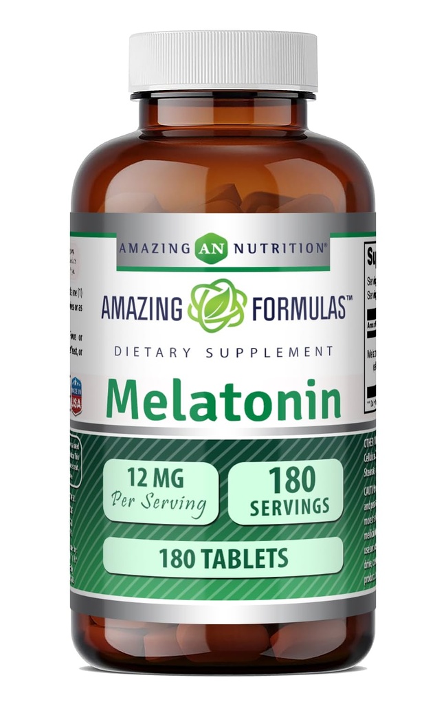 Fantastiska formler Melatonin Supplement | Unflavored | 12 Mg Per Servering | 180 tabletter | Non-GMO | Glutenfri | Made in USA